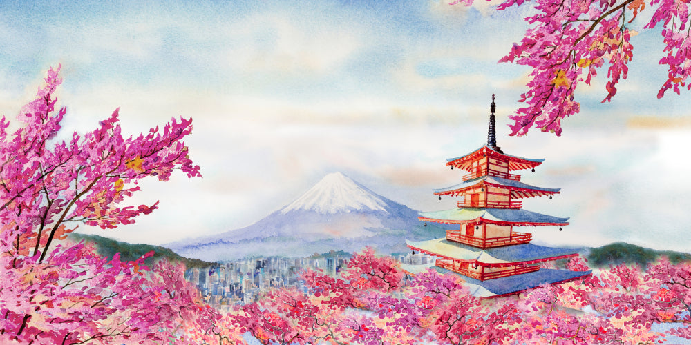 Cherry blossom & Mount Fuji view Print 100% Australian Made