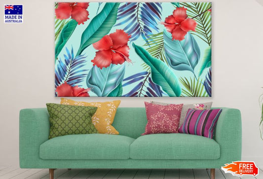 Red Flowers & Leaves Watercolor Painting Print 100% Australian Made