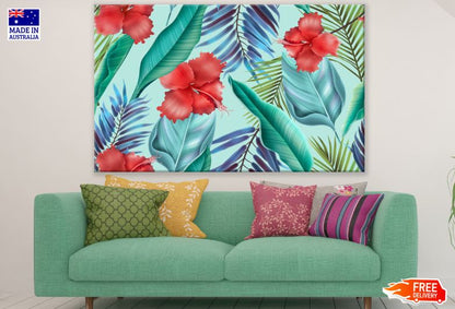 Tropical Leaves & Flowers Pattern Watercolor Painting Print 100% Australian Made