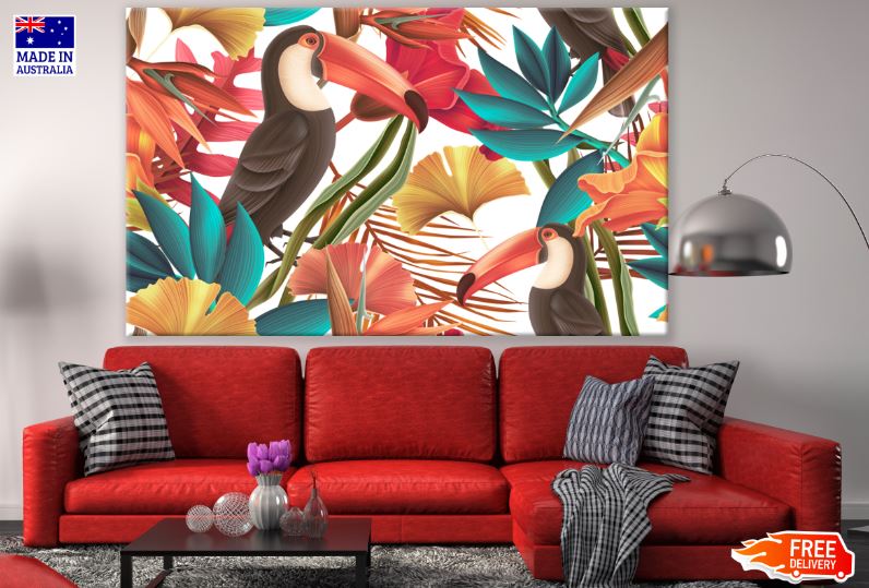 Toucan Birds & Floral Watercolor Painting Print 100% Australian Made