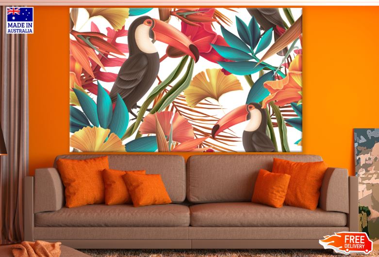 Toucan Birds & Leaves Painting Design Print 100% Australian Made