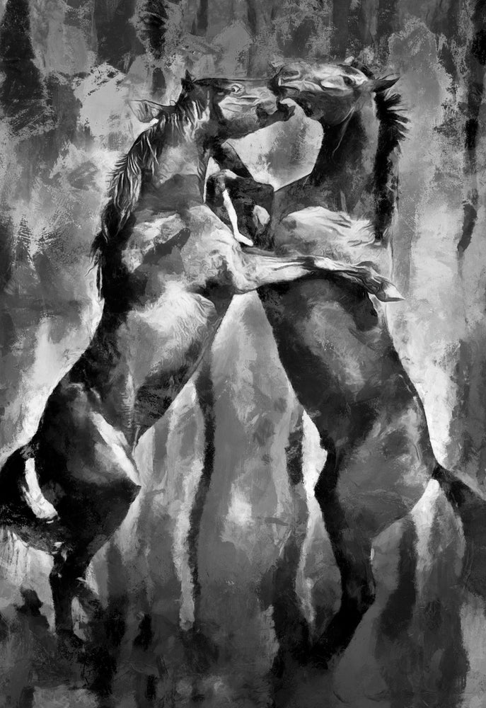 Abstract B&W Horses Painting Print 100% Australian Made