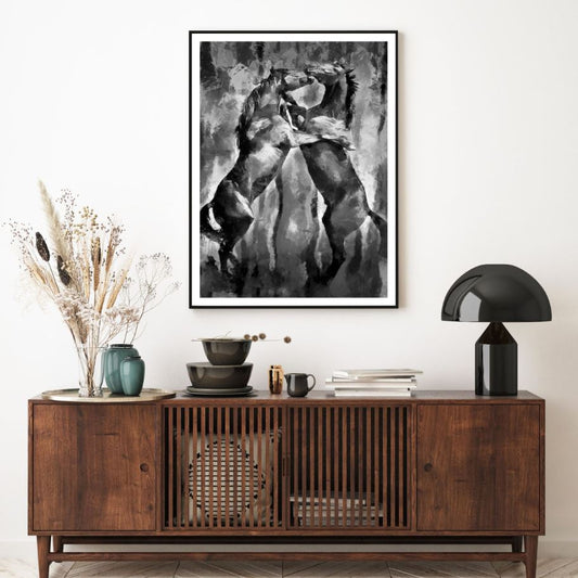 Horses Galloping B&W Painting Home Decor Premium Quality Poster Print Choose Your Sizes