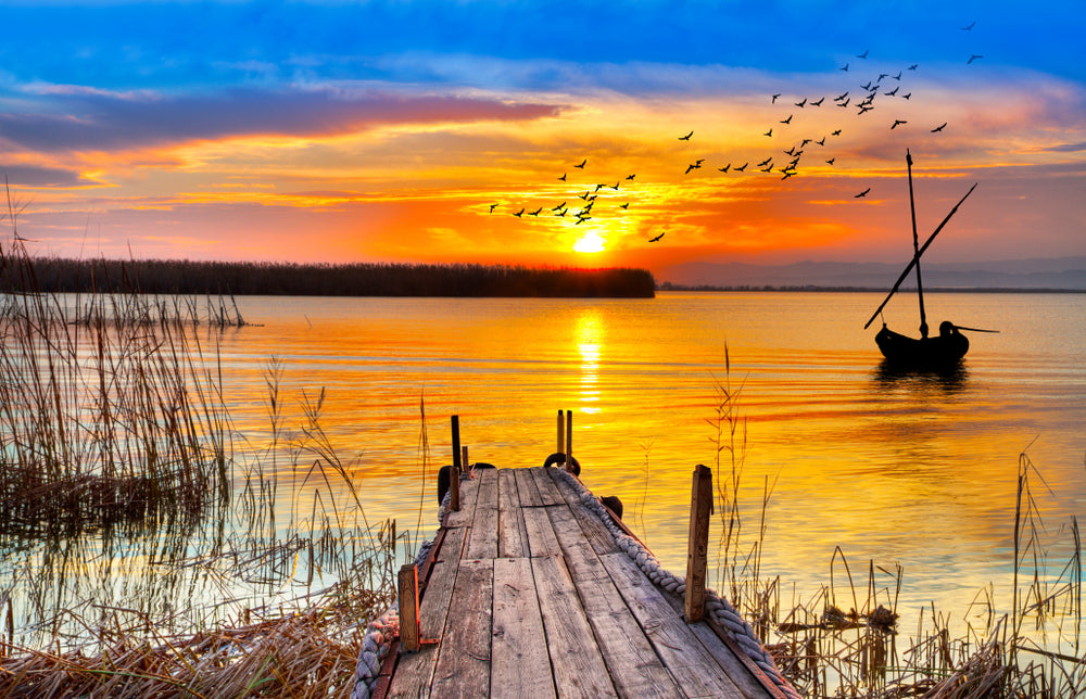 Wooden Pier Over Lake Sunset View Home Decor Premium Quality Poster Print Choose Your Sizes