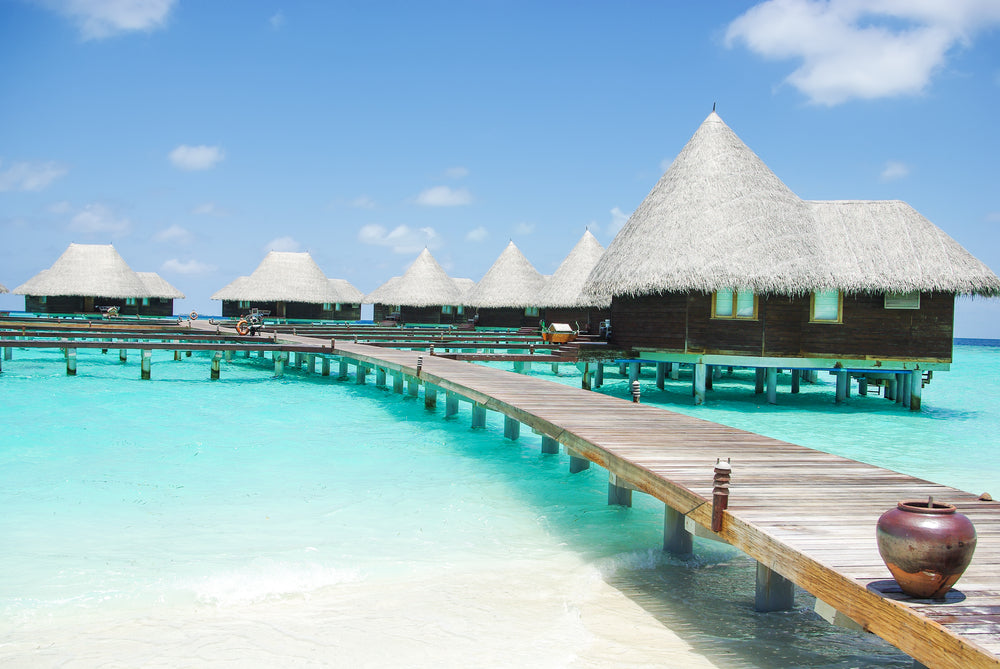 Huts On Wooden Pier Over Sea Photograph Home Decor Premium Quality Poster Print Choose Your Sizes