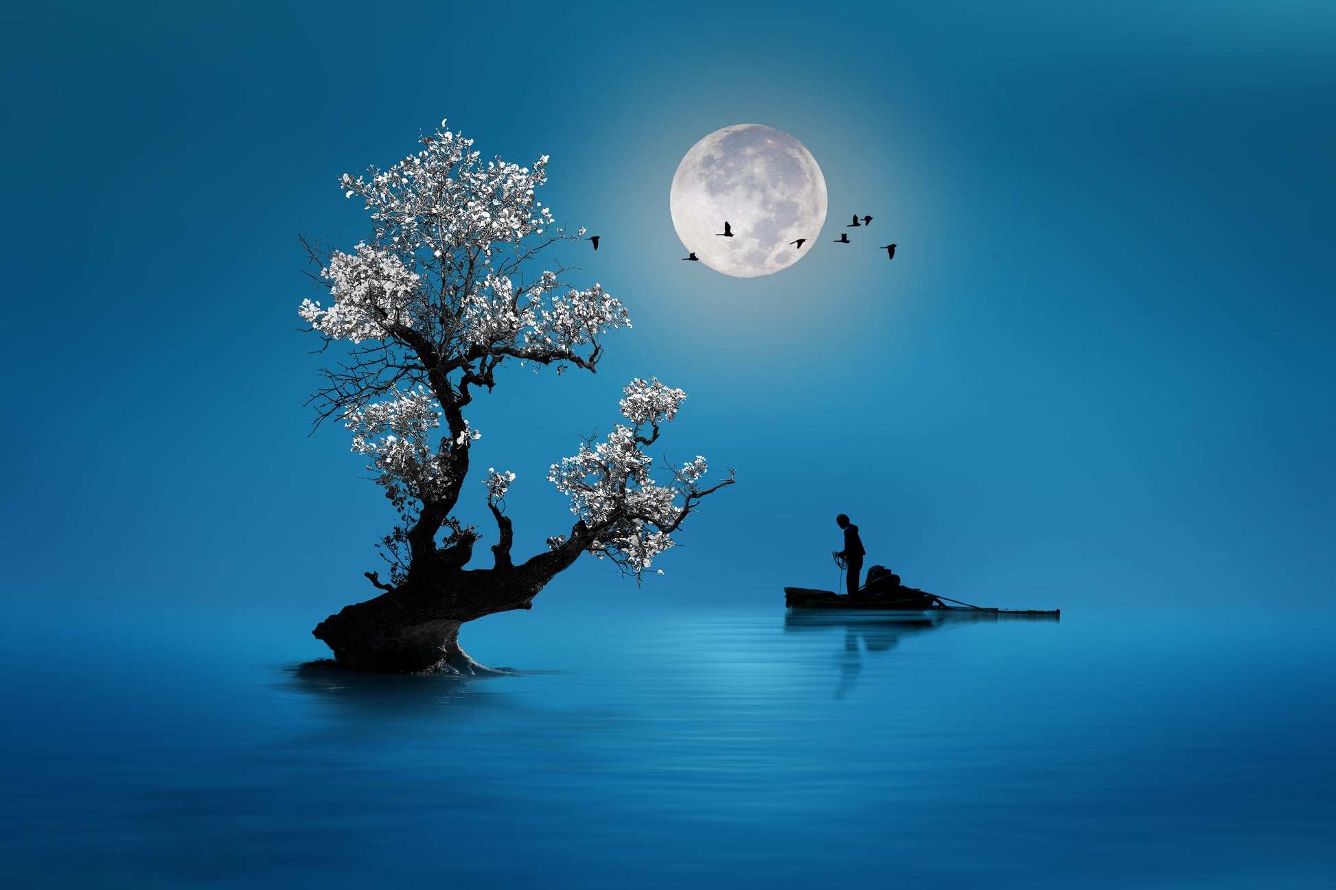 Fishing Under Moonlight Painting Print 100% Australian Made