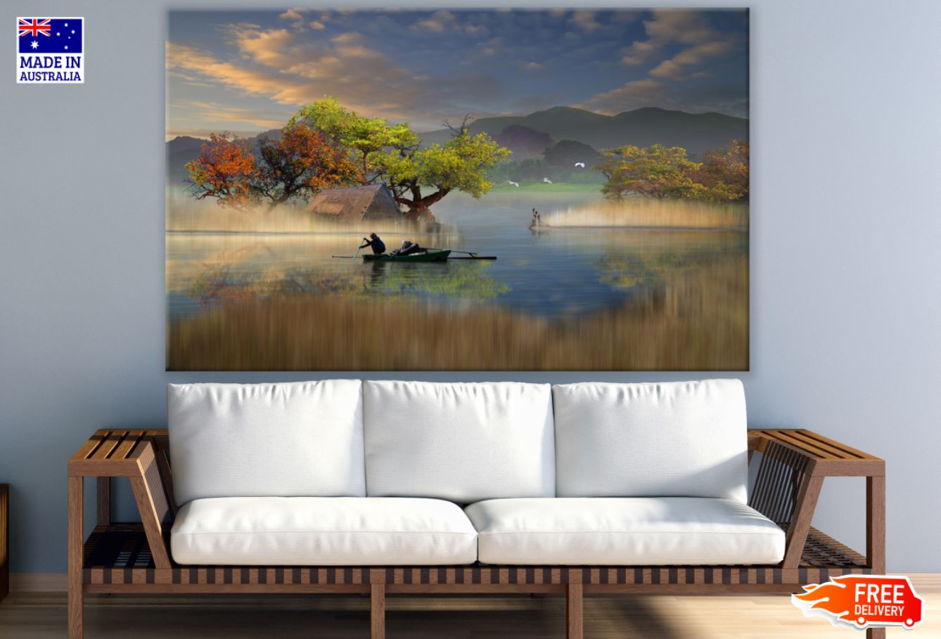 Boat on Lake & Forest View Photograph Print 100% Australian Made