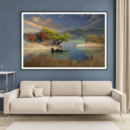 Boat & Tree on Lake Scenery View Home Decor Premium Quality Poster Print Choose Your Sizes