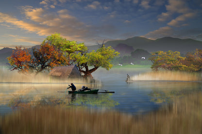 Boat on Lake & Forest View Photograph Print 100% Australian Made