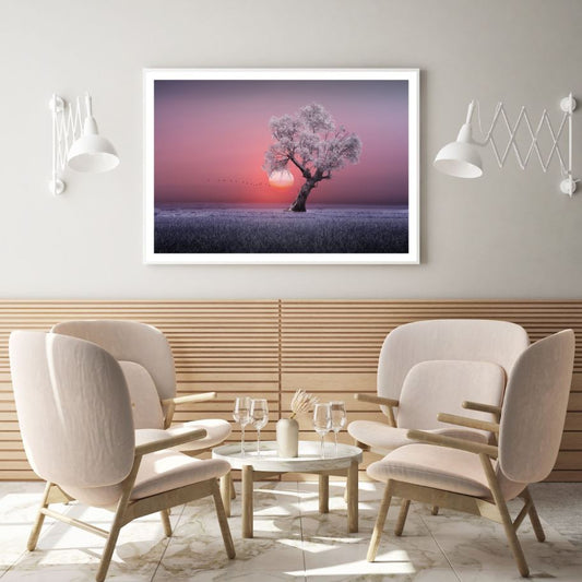 Tree in Grass Field Sunset Scenic Home Decor Premium Quality Poster Print Choose Your Sizes