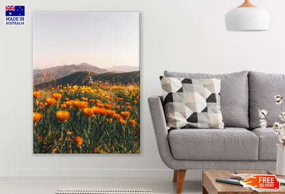 Orange Flower Field & Mountain View Photograph Print 100% Australian Made