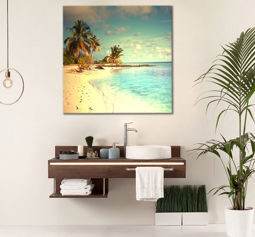 Square Canvas Beach & Palm Trees Scenery Photograph High Quality Print 100% Australian Made