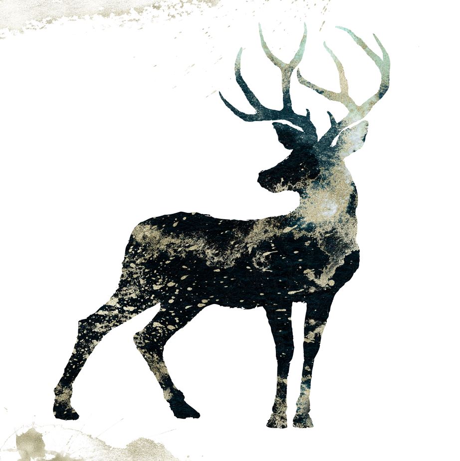 Square Canvas Blue & Gold Deer Abstract Design High Quality Print 100% Australian Made
