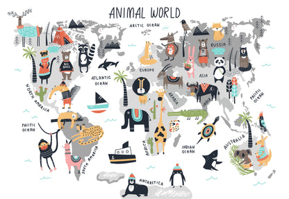 Animal World Map Illustration Print 100% Australian Made