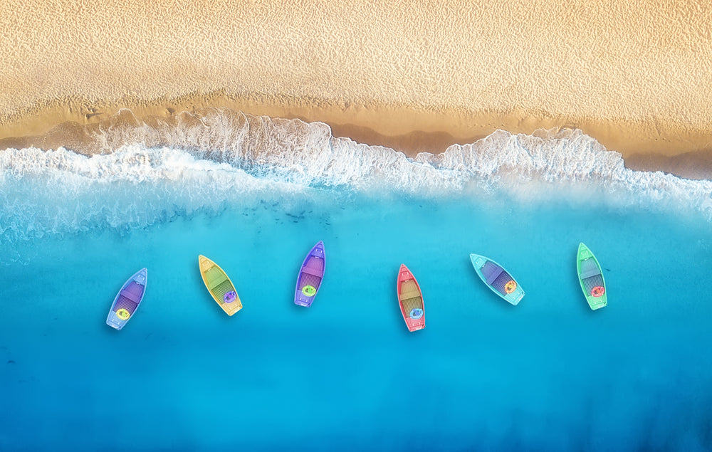 Boats on Sea & Shore Aerial View Print 100% Australian Made