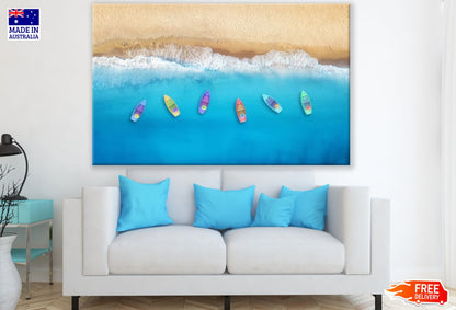 Boats on Sea & Shore Aerial View Print 100% Australian Made