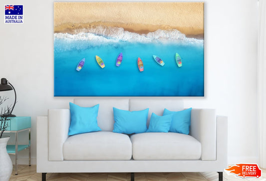 Boats on Sea & Shore Aerial View Print 100% Australian Made