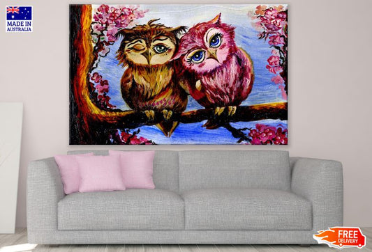 Colorful Owls on Tree Painting Print 100% Australian Made