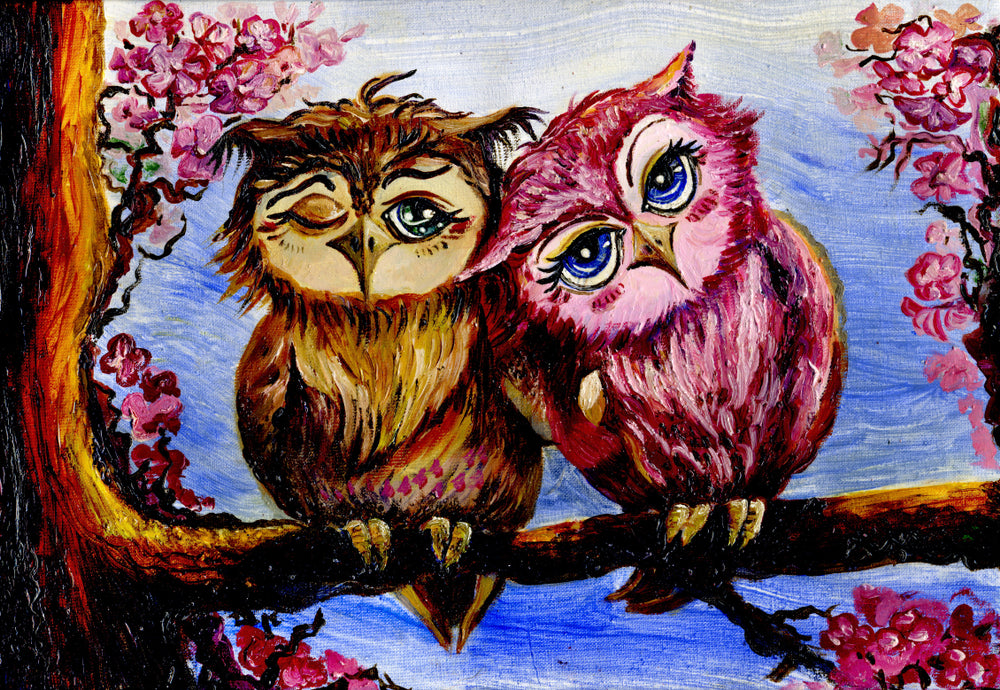 Colorful Owls on Tree Painting Print 100% Australian Made