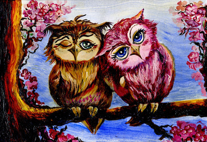 Colorful Owls on Tree Painting Print 100% Australian Made