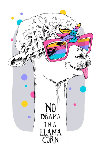 B&W Llama with Colourful Sunglasses Painting Print 100% Australian Made