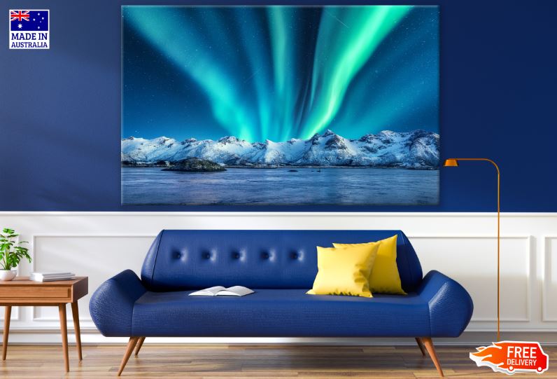Aurora Over Snow Covered Mountains Photograph Print 100% Australian Made