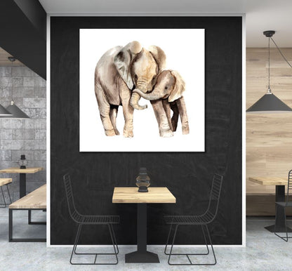 Square Canvas Elephants Watercolor Painting High Quality Print 100% Australian Made