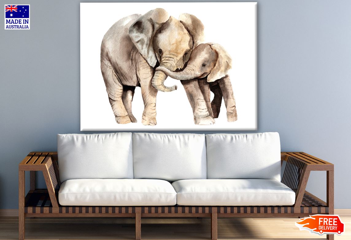 Elephant & Baby Watercolor Painting Print 100% Australian Made