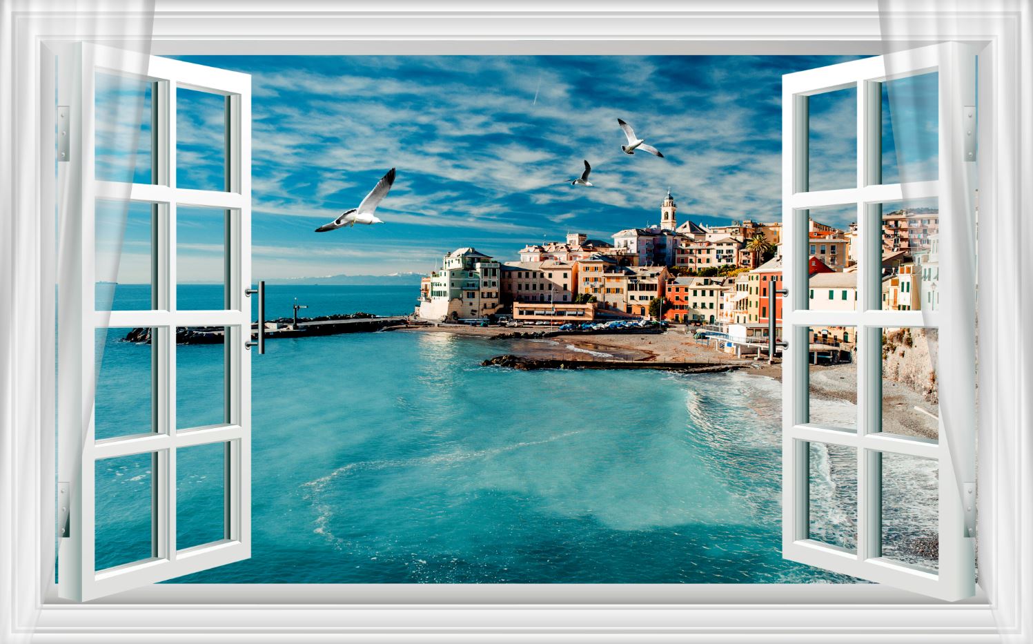 City Near Sea Window Scenery View Home Decor Premium Quality Poster Print Choose Your Sizes