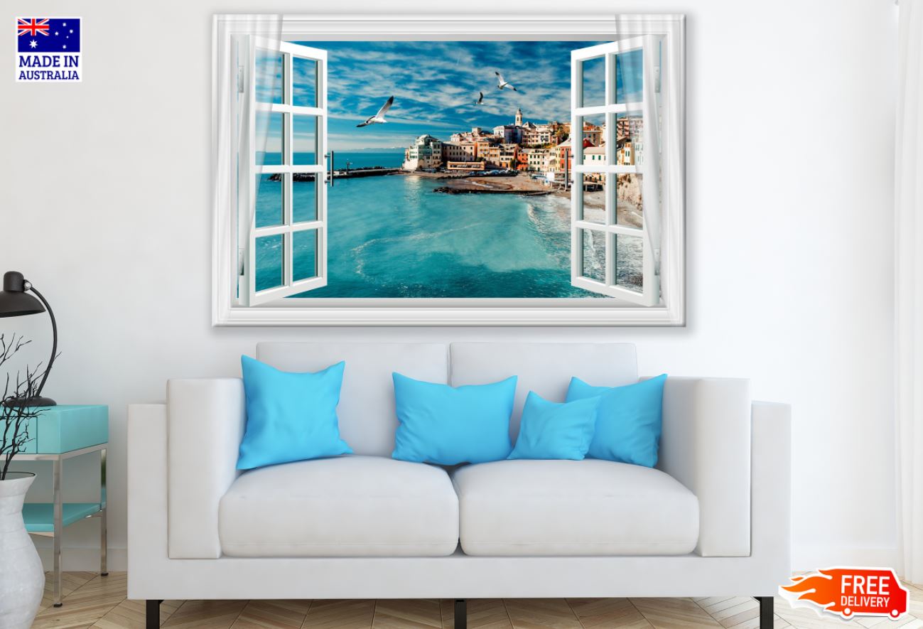 City Near Sea Window Scenery View Print 100% Australian Made