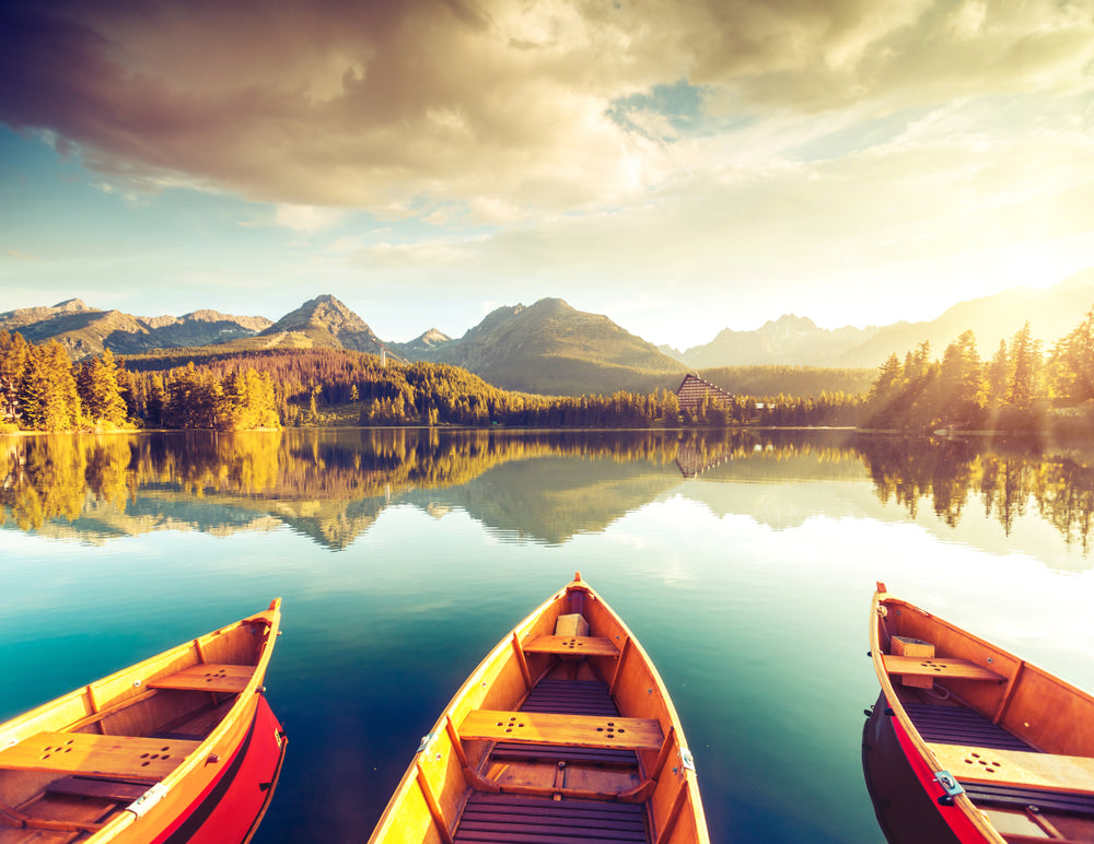 Boats on Lake Mountain View Forest Photograph Print 100% Australian Made