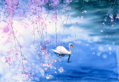 Swan in Lake & Flowers Photograph Home Decor Premium Quality Poster Print Choose Your Sizes