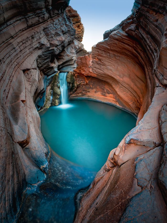 Beautiful Waterfall Flows into Natural Pool Surrounded by Red Rock Photograph Print 100% Australian Made