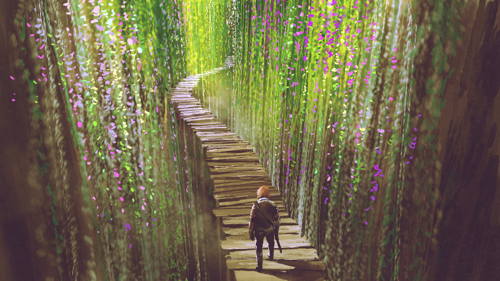 Stunning Forest with Man on a Wooden Pier Photograph Print 100% Australian Made