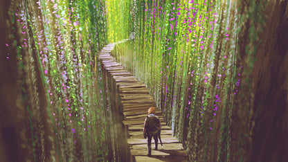 Stunning Forest with Man on a Wooden Pier Photograph Print 100% Australian Made