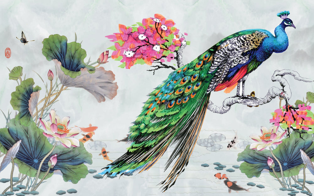 Peacock & Floral Painting Print 100% Australian Made