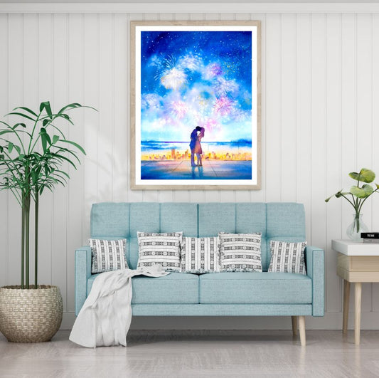 Couple and City Watercolor Painting Home Decor Premium Quality Poster Print Choose Your Sizes