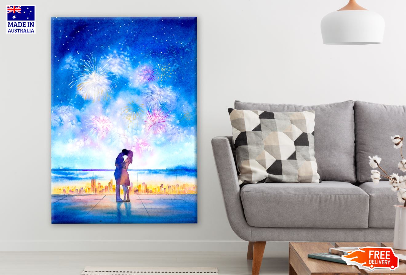 Couple and City Watercolor Painting Print 100% Australian Made