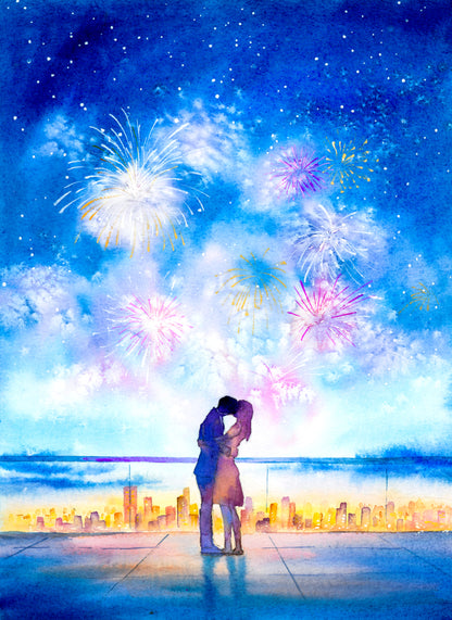 Couple and City Watercolor Painting Print 100% Australian Made