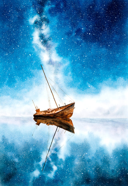 Boat & Sky Abstract Painting Home Decor Premium Quality Poster Print Choose Your Sizes
