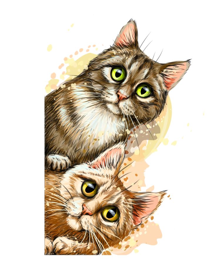 Two Cats Peeping Painting Print 100% Australian Made