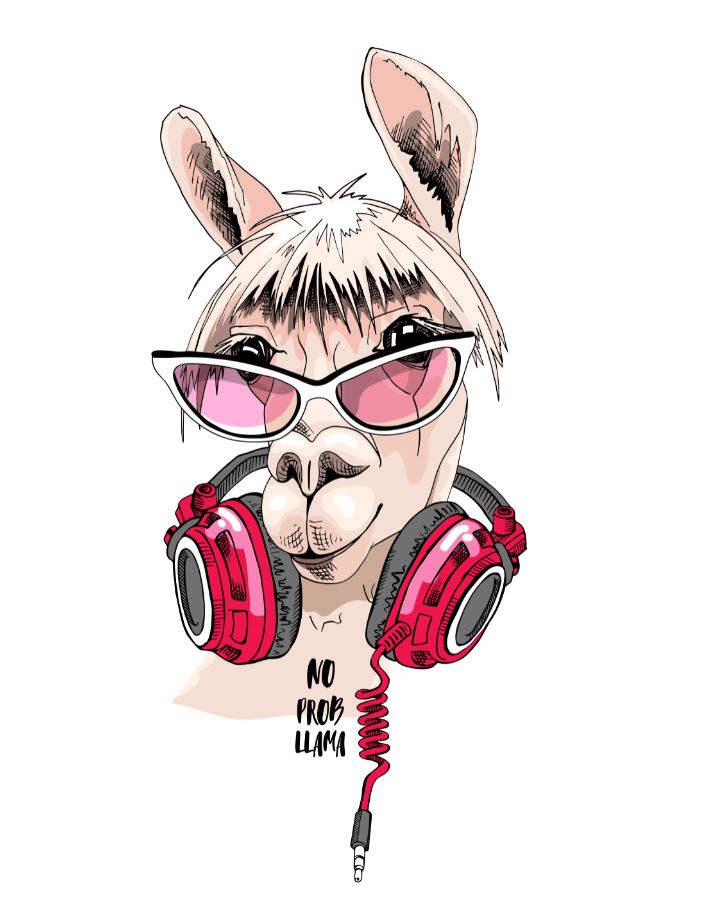 Stylish Llama with Sunglass & Headphone Painting Print 100% Australian Made