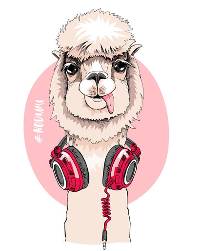 Stylish Llama with Headphone Painting Print 100% Australian Made