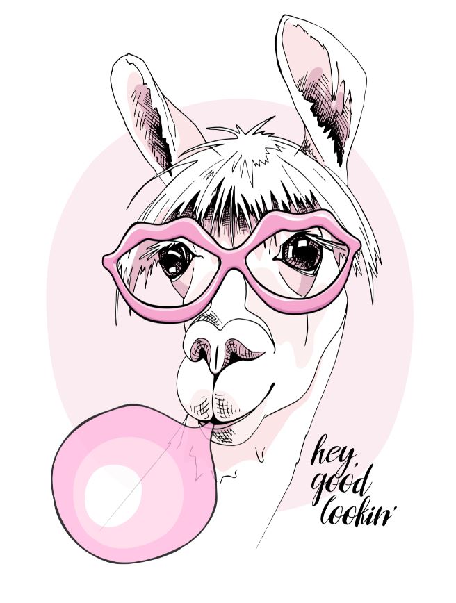 Stylish Llama with Bubble Gum Painting Print 100% Australian Made