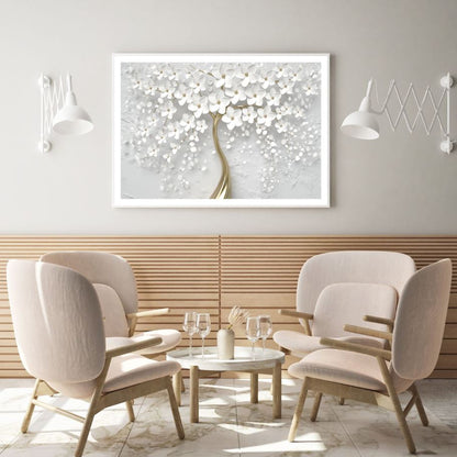 White & Gold Flower Tree Design Home Decor Premium Quality Poster Print Choose Your Sizes