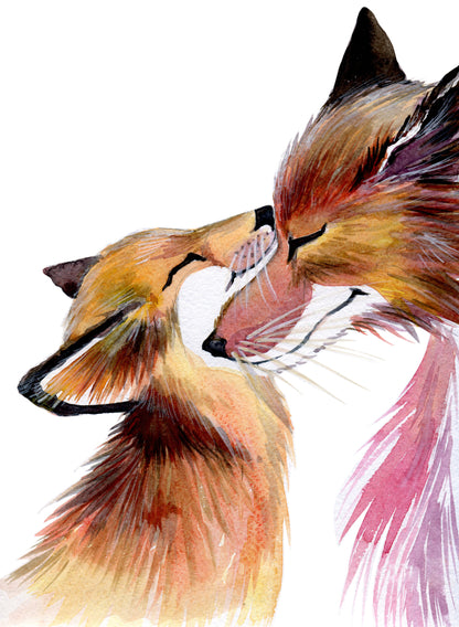 Fox & Cub Watercolor Painting Print 100% Australian Made