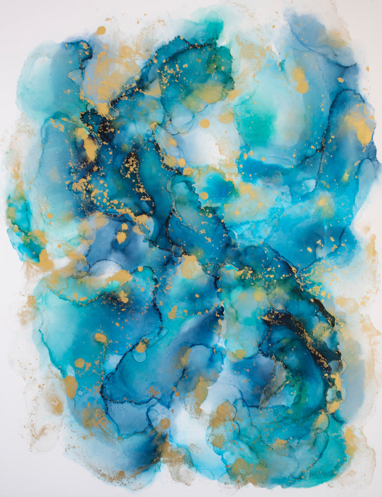 Abstract Aqua Gold Painting Print 100% Australian Made