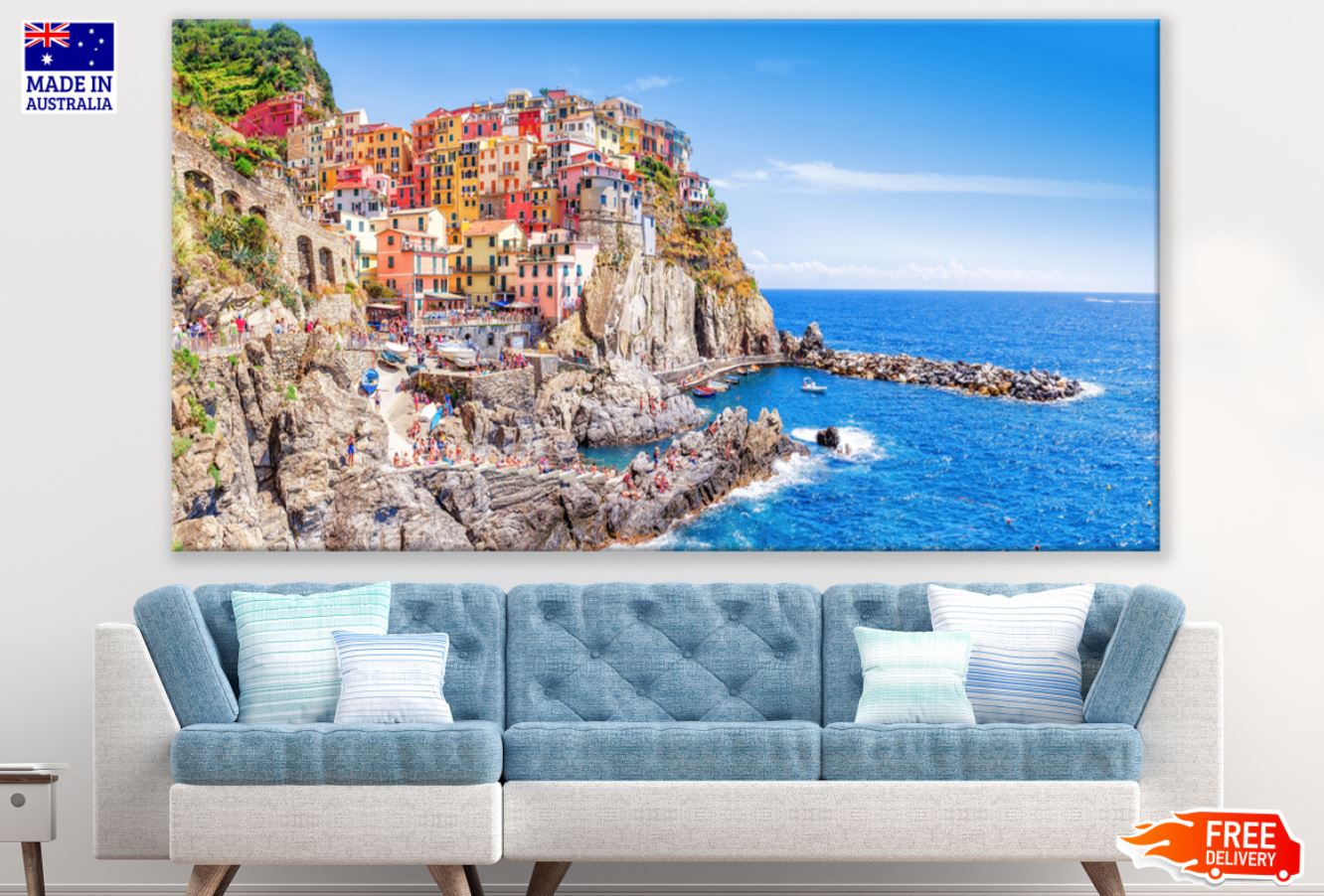 Colorful City with Buildings in Cinque Terre National Park Italy Photograph Print 100% Australian Made