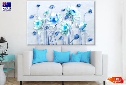 Blue Lotus Flowers 3D Design Print 100% Australian Made