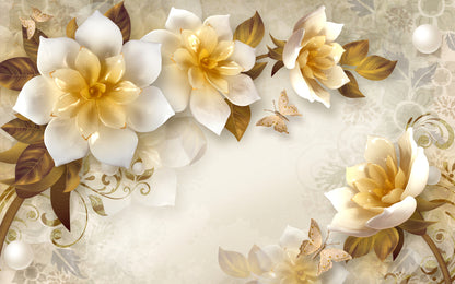Gold & White 3D Floral Design Home Decor Premium Quality Poster Print Choose Your Sizes